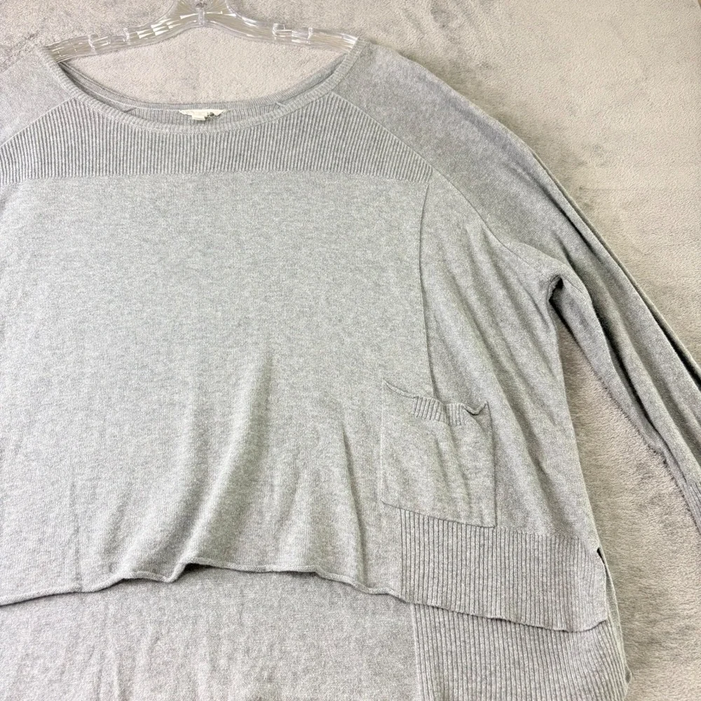 Eileen Fisher L Grey Organic Cotton Boxy‎ High Low Knit Sweater Pocket Lagenlook